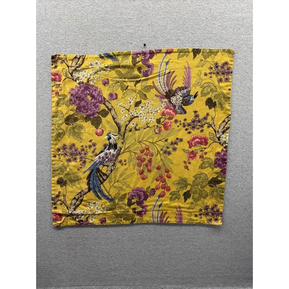 Pottery Barn Brynn King Duvet plus 3 Euro Shams Floral Birds Cotton Linen 4pc